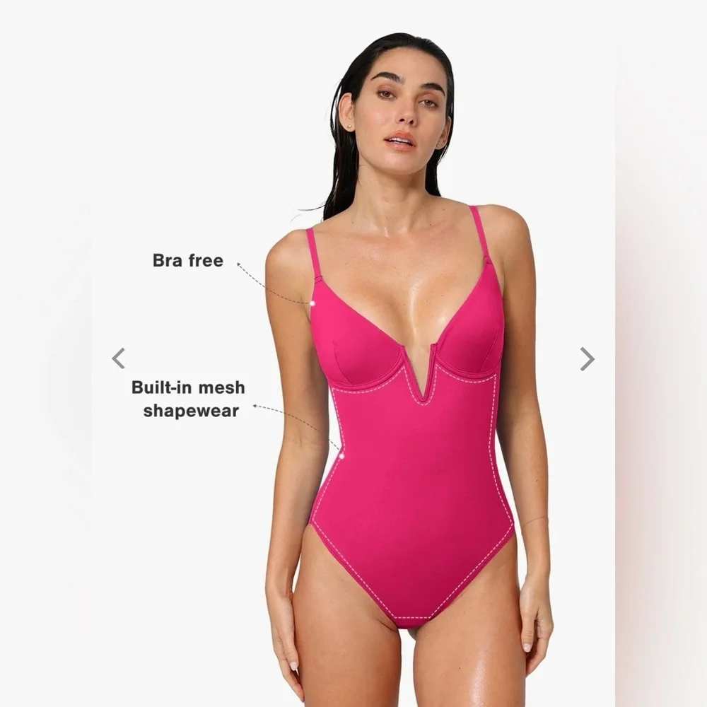 Popilush Shapewear Plunging V Slimming One-Piece Swimsuit Xlarge